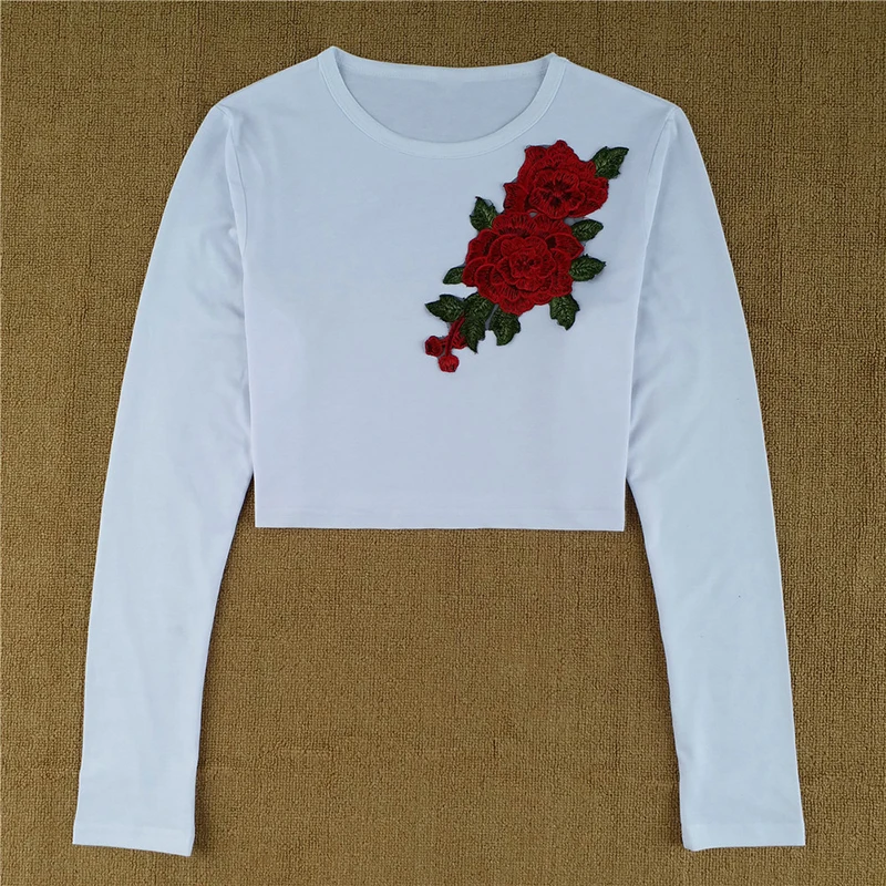 Donnalla летние вышитые розы короткая футболка женщин тонкий короткий рукав