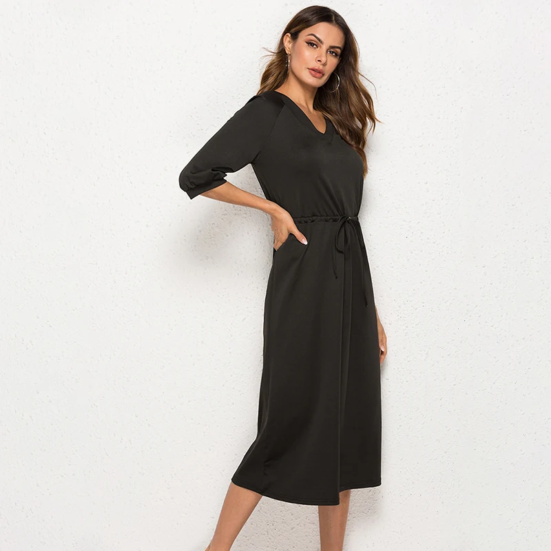 Women Dresses Fashion Lantern Half Sleeve V-neck Dress Women Soild Fashion Sashes Casual Dresses Summer New Mid-Calf Robe Femme
Women Dresses Fashion Lantern Half Sleeve V-neck Dress Women Soild Fashion Sashes Casual Dresses Summer New Mid-Calf Robe Femme