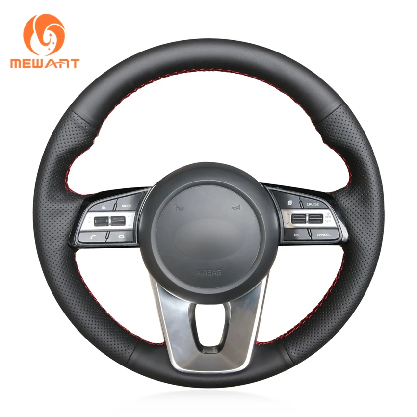 

MEWANT Black Genuine Leather Steering Wheel Covers for Kia Sportage 4 Ceed Cee'd 3 Proceed Xceed Optima 5 Cerato 4 Seltos