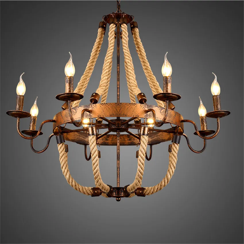 Countryside Retro Iron Rust Color Hemp Rope Chandelier 6/8 head coffee/clothing shop Restaurant living room Candle Pendant Lighs
Countryside Retro Iron Rust Color Hemp Rope Chandelier 6/8 head coffee/clothing shop Restaurant living room Candle Pendant Lighs