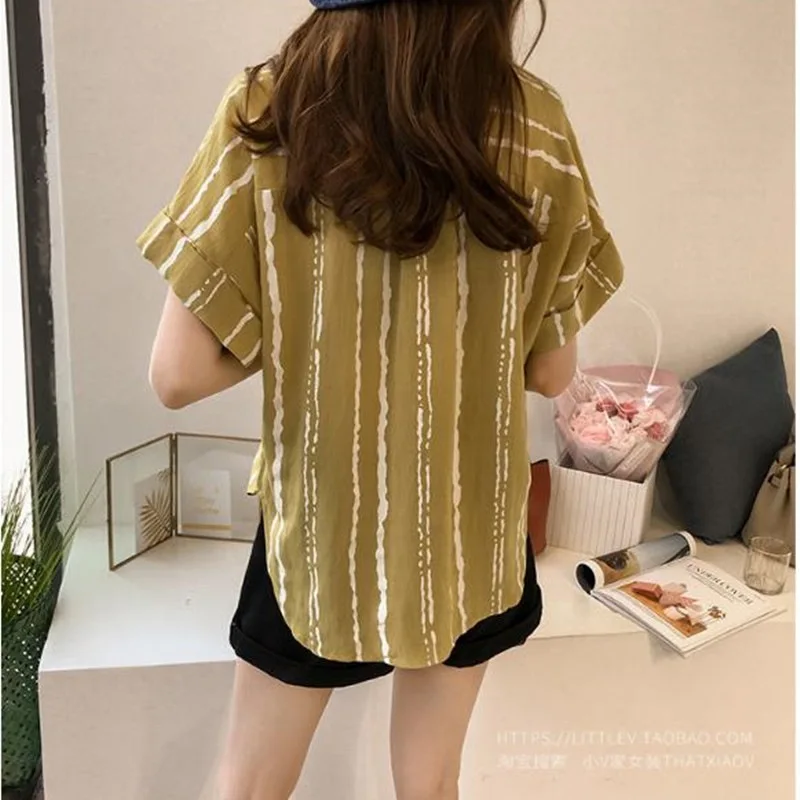 Summer Autumn Plus Size Tops Turn-Down Collar Striped Ladies Shirt Loose Slim Short Sleeve Casual Feminine Blouses
Summer Autumn Plus Size Tops Turn-Down Collar Striped Ladies Shirt Loose Slim Short Sleeve Casual Feminine Blouses