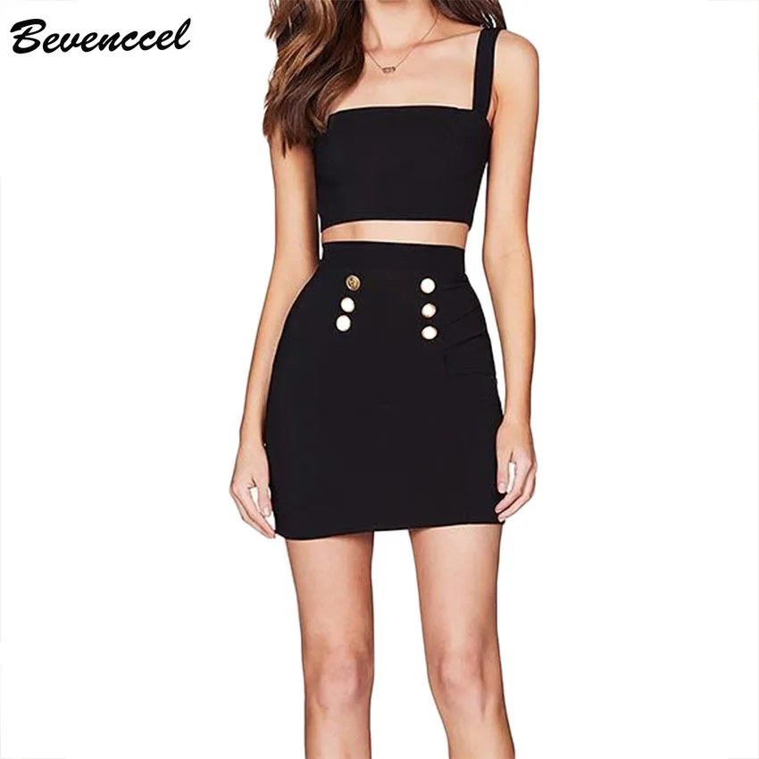 Women Bandage Dress 2020 New Fashion Black White Spaghetti Strap Buttons Two Piece Set Elegant Summer Party Dress Vestidos
Women Bandage Dress 2020 New Fashion Black White Spaghetti Strap Buttons Two Piece Set Elegant Summer Party Dress Vestidos