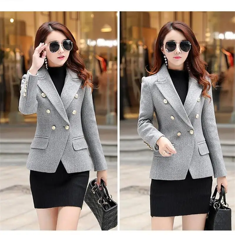 Spring Autumn Women High Qulity fashion Black Double breasted Woolen Blazer Women Slim Long Sleeve Female Suit Coat Outerwear T
Spring Autumn Women High Qulity fashion Black Double breasted Woolen Blazer Women Slim Long Sleeve Female Suit Coat Outerwear T