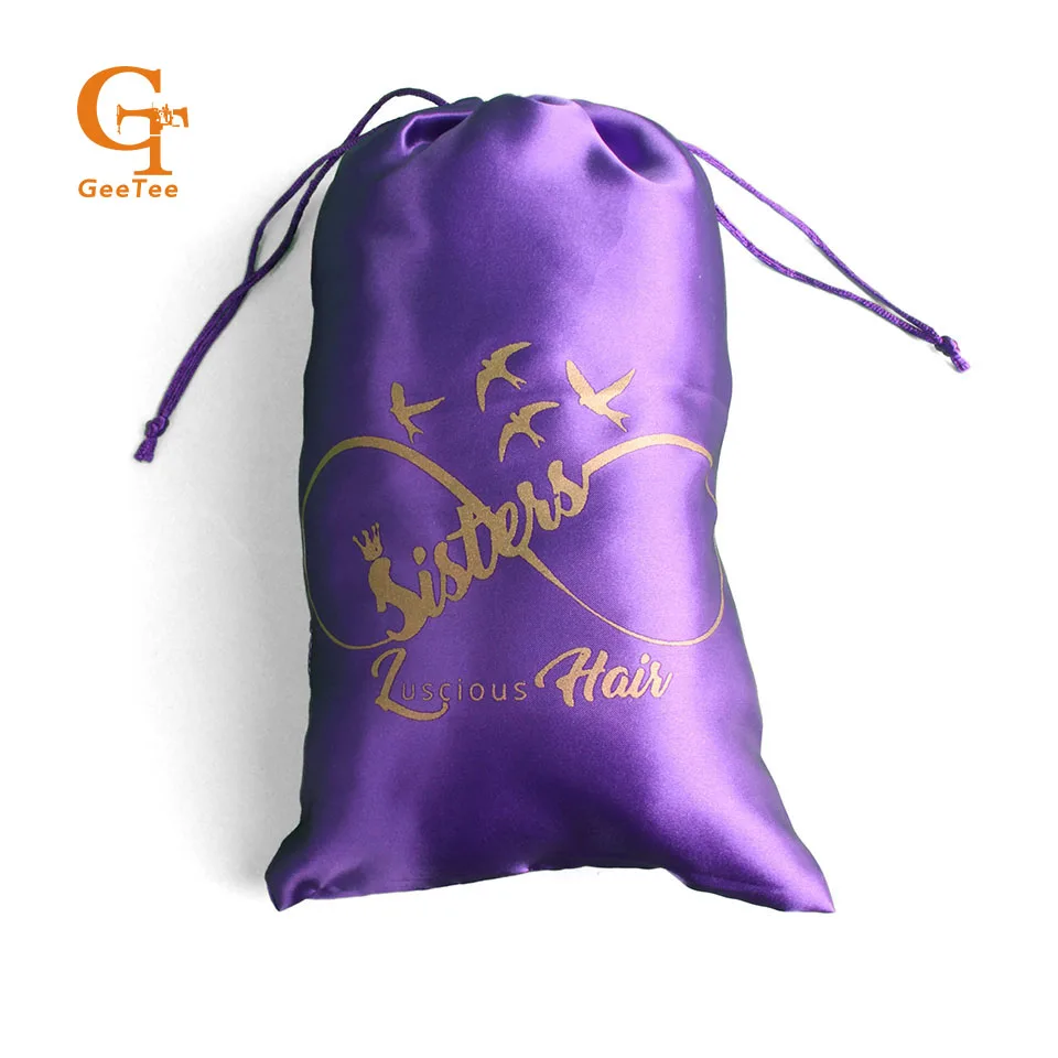 

custom logo brand human Virgin Hair extension bundle satin packaging Bag,women premium hair packing Bag,Hair Storage silk Bags