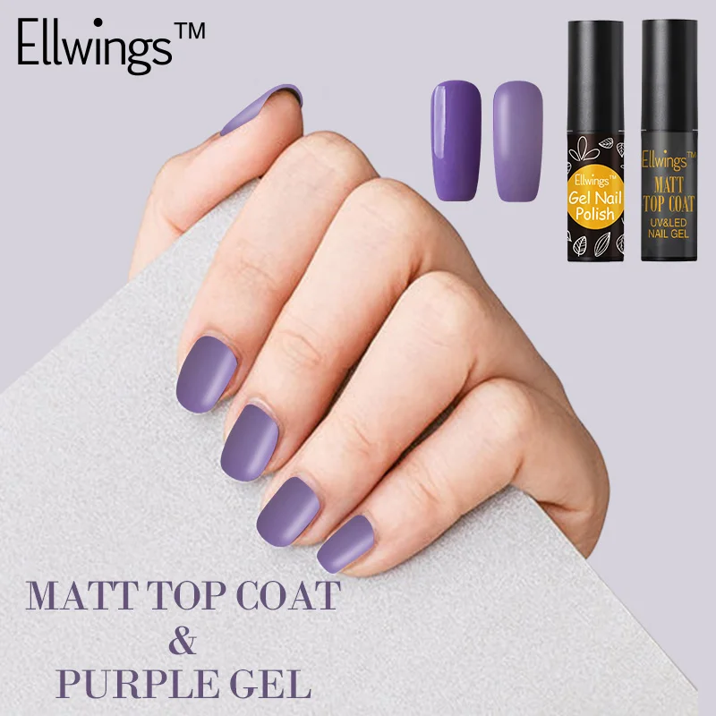 Ellwings 2 шт Прозрачный матовый гель лак для ногтей Фиолетовый Черный Матовый