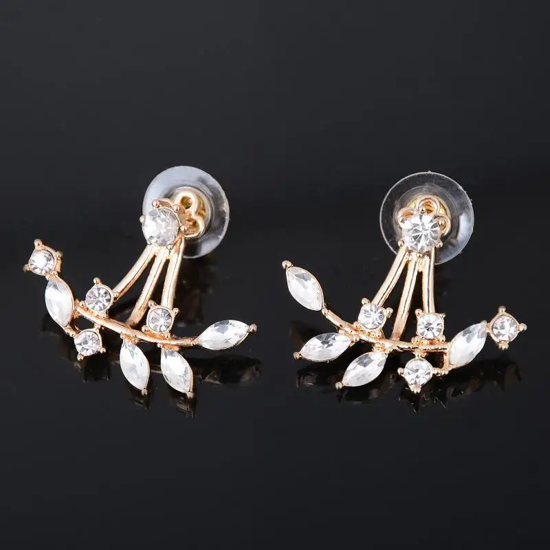 Women Lady Elegant Crystal Rhinestone Ear Stud Earrings Front Back Two Sides Earrings Leaf Shape Earrings Fashion Jewelry
Women Lady Elegant Crystal Rhinestone Ear Stud Earrings Front Back Two Sides Earrings Leaf Shape Earrings Fashion Jewelry