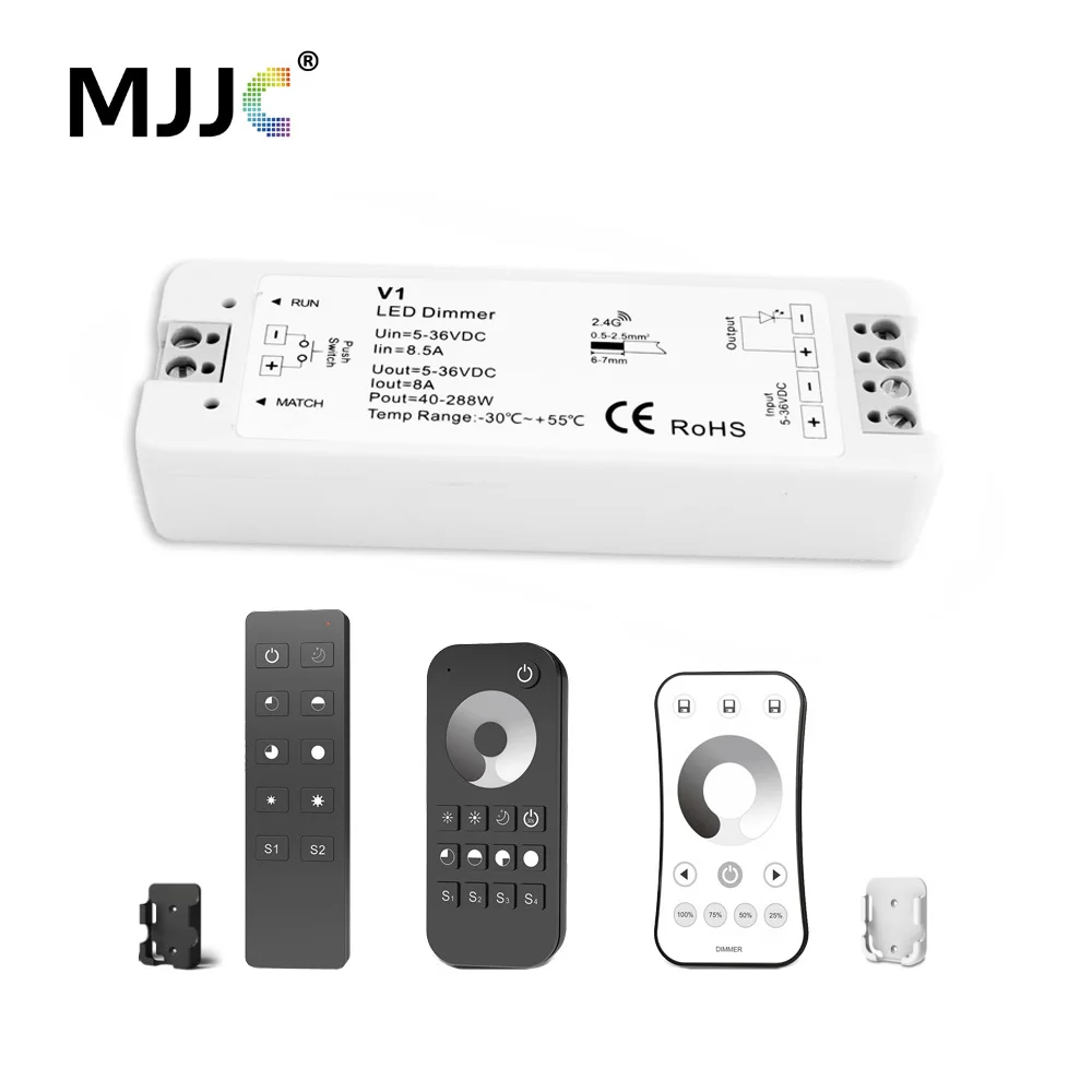LED Dimmer 12V 5V 24V 36V 8A PWM Wireless RF LED Strip Dimmer Switch ON OFF with 2.4G Remote Controller for Single Color LED
LED Dimmer 12V 5V 24V 36V 8A PWM Wireless RF LED Strip Dimmer Switch ON OFF with 2.4G Remote Controller for Single Color LED