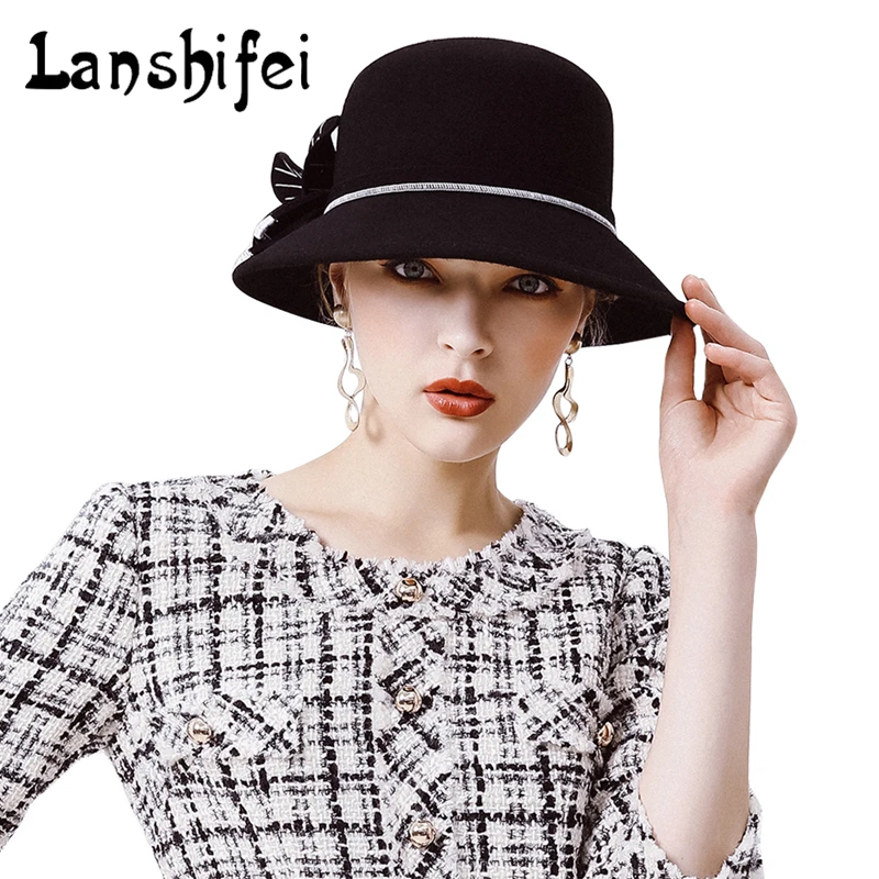Высококачественная шерстяная фетровая шляпа женская элегантная цилиндрическая