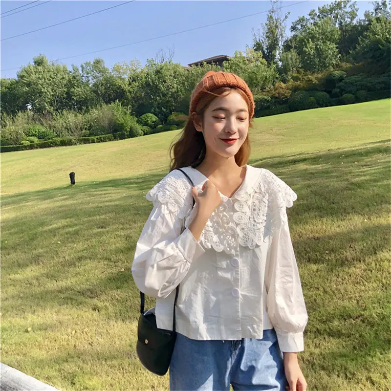 Alien Kitty 2019 Summer Loose Hollow Out Female Peter Pan Collars All-Match Comfortable Fashion Casual Solid White Sweet Shirt
Alien Kitty 2019 Summer Loose Hollow Out Female Peter Pan Collars All-Match Comfortable Fashion Casual Solid White Sweet Shirt