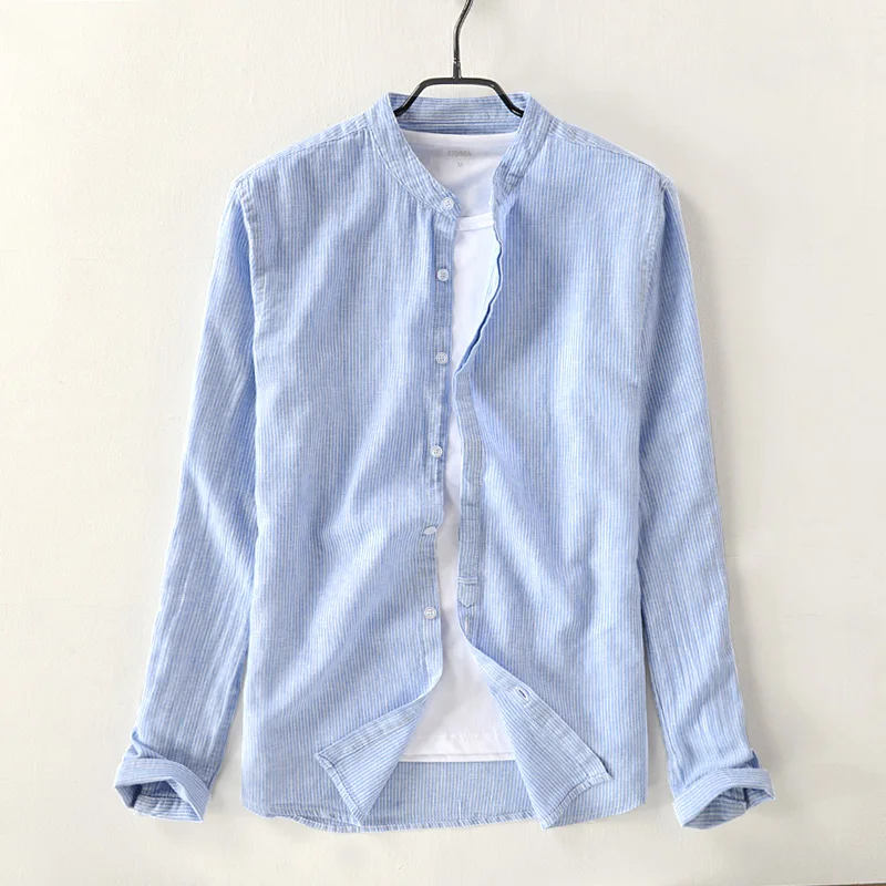 New Italy style long sleeve brand fashion shirts men casual stand collar blue shirt mens loose autumn shirt male overhemd camisa
New Italy style long sleeve brand fashion shirts men casual stand collar blue shirt mens loose autumn shirt male overhemd camisa