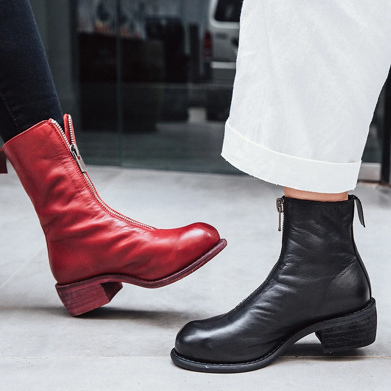 WETKISS Thick Med Heels Women Ankle Boots Round Toe Zip Footwear Genuine Leather Female Boot Winter Shoes Women 2018 Autumn New
WETKISS Thick Med Heels Women Ankle Boots Round Toe Zip Footwear Genuine Leather Female Boot Winter Shoes Women 2018 Autumn New