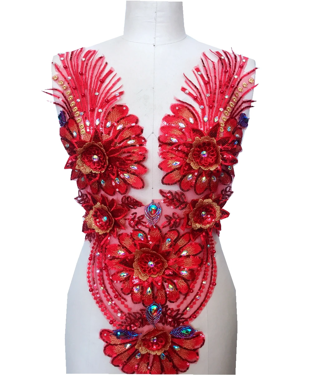 3D Three-dimensional embroidery flowers sew on big red lace patches rhinestones decoration applique 62*34cm for dress
3D Three-dimensional embroidery flowers sew on big red lace patches rhinestones decoration applique 62*34cm for dress