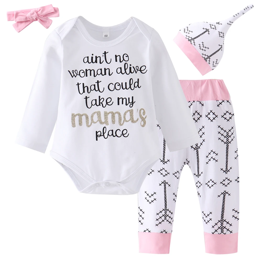 4 Pieces !! Newborn Baby Girl Clothing Set 2019 Spring Letter printed Jumpsuits+Cute Arrow Pants Baby Girl Clothes Outfit
4 Pieces !! Newborn Baby Girl Clothing Set 2019 Spring Letter printed Jumpsuits+Cute Arrow Pants Baby Girl Clothes Outfit