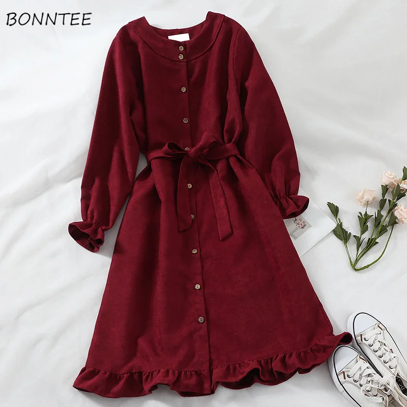 Dress Women O-Neck Flare Sleeve Button Drawstring High Waist Elegant Solid Kawaii Korean Style Soft Retro Dresses Womens Sweet
Dress Women O-Neck Flare Sleeve Button Drawstring High Waist Elegant Solid Kawaii Korean Style Soft Retro Dresses Womens Sweet