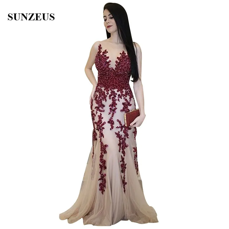 Mermaid Champagne Party Dress With Burgundy Appliques Illusion Neck Tank Beaded Mother Of The Bride Gowns Long CM0231
Mermaid Champagne Party Dress With Burgundy Appliques Illusion Neck Tank Beaded Mother Of The Bride Gowns Long CM0231