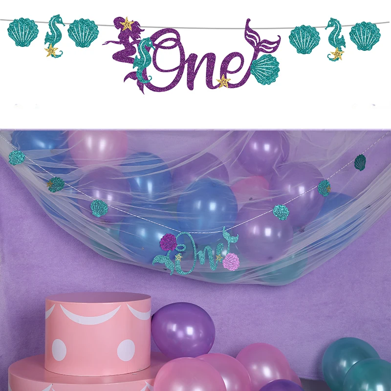 Mermaid Theme Party Banners Glitter One Happy Birthday Bunting Baby Shower Backdrops Party Decoration
Mermaid Theme Party Banners Glitter One Happy Birthday Bunting Baby Shower Backdrops Party Decoration