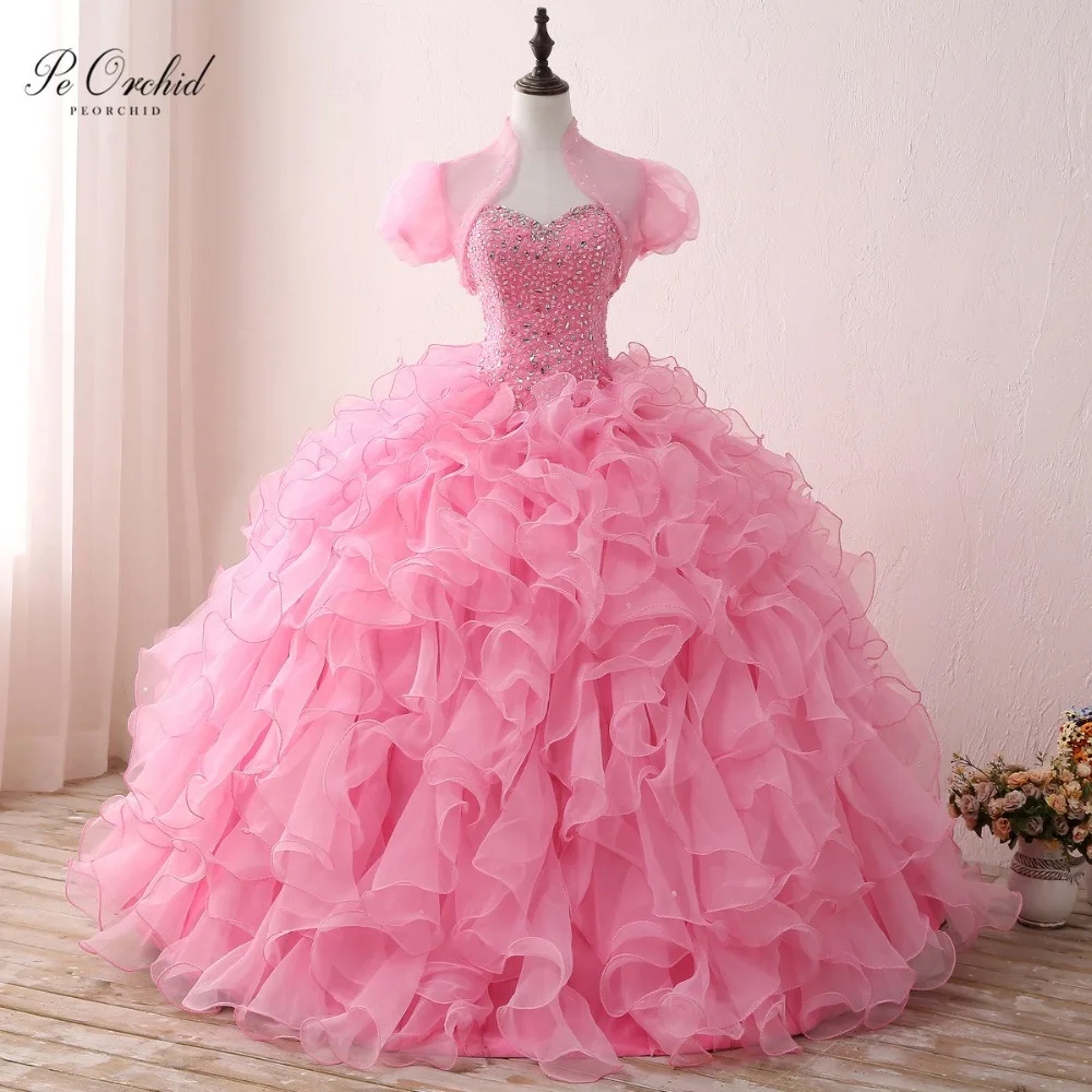 PEORCHID Pink Ball Gowns Quinceanera Dresses With Wrap Ruffled Organza Tiered Skirt Beaded Sweetheart Sweet 16 Debutante Gown
PEORCHID Pink Ball Gowns Quinceanera Dresses With Wrap Ruffled Organza Tiered Skirt Beaded Sweetheart Sweet 16 Debutante Gown