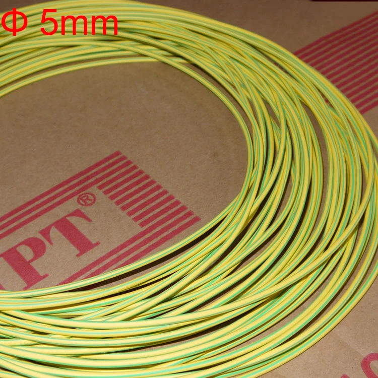 

10 м 5 мм Диаметр 2:1 двухцветный заземляющий кабель огнестойкий желто-зеленый желтый и зеленый термоусадочная усадочная трубка