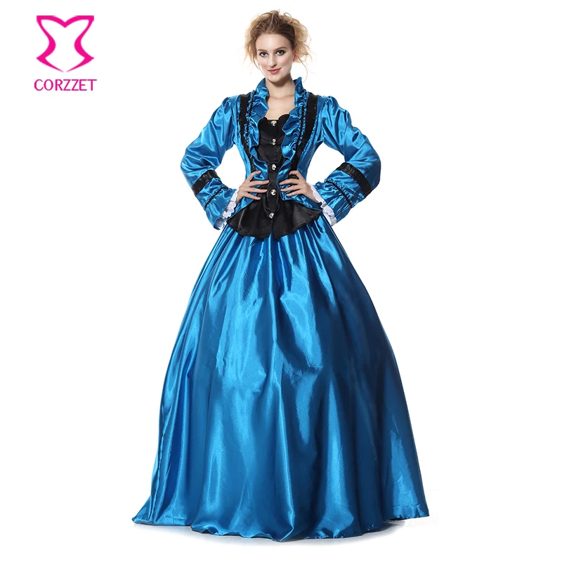 Blue/Black Satin Victorian Queen Gothic Ball Gown Carnival Party Dress Cosplay Civil War Victorian Halloween Costumes for Women
Blue/Black Satin Victorian Queen Gothic Ball Gown Carnival Party Dress Cosplay Civil War Victorian Halloween Costumes for Women