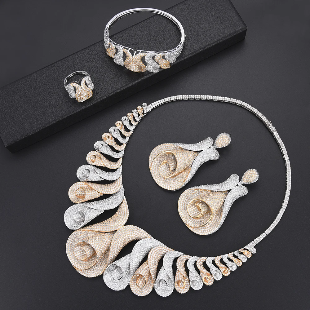 LARRAURI Super Flower Cubic Zirconia Necklace Ring Bangle Earring Luxury Women Nigerian Wedding Naija Bride Dubai Jewelry Sets
LARRAURI Super Flower Cubic Zirconia Necklace Ring Bangle Earring Luxury Women Nigerian Wedding Naija Bride Dubai Jewelry Sets