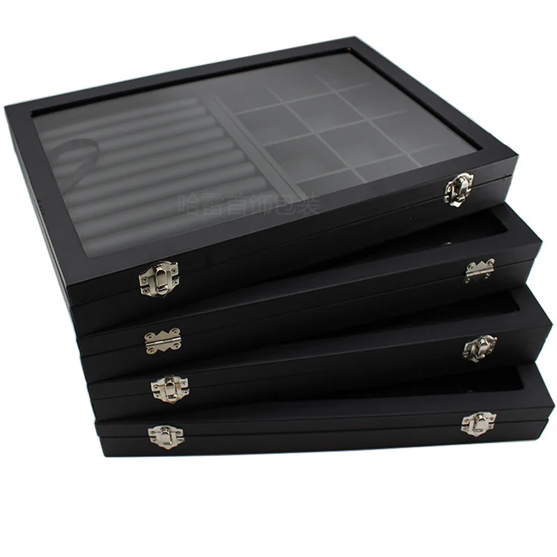 Big PU Black Carrying Case with Glass Cover Jewelry Ring Display Box Tray Holder Storage Box Organizer Earrings Ring Bracelet Bo
Big PU Black Carrying Case with Glass Cover Jewelry Ring Display Box Tray Holder Storage Box Organizer Earrings Ring Bracelet Bo