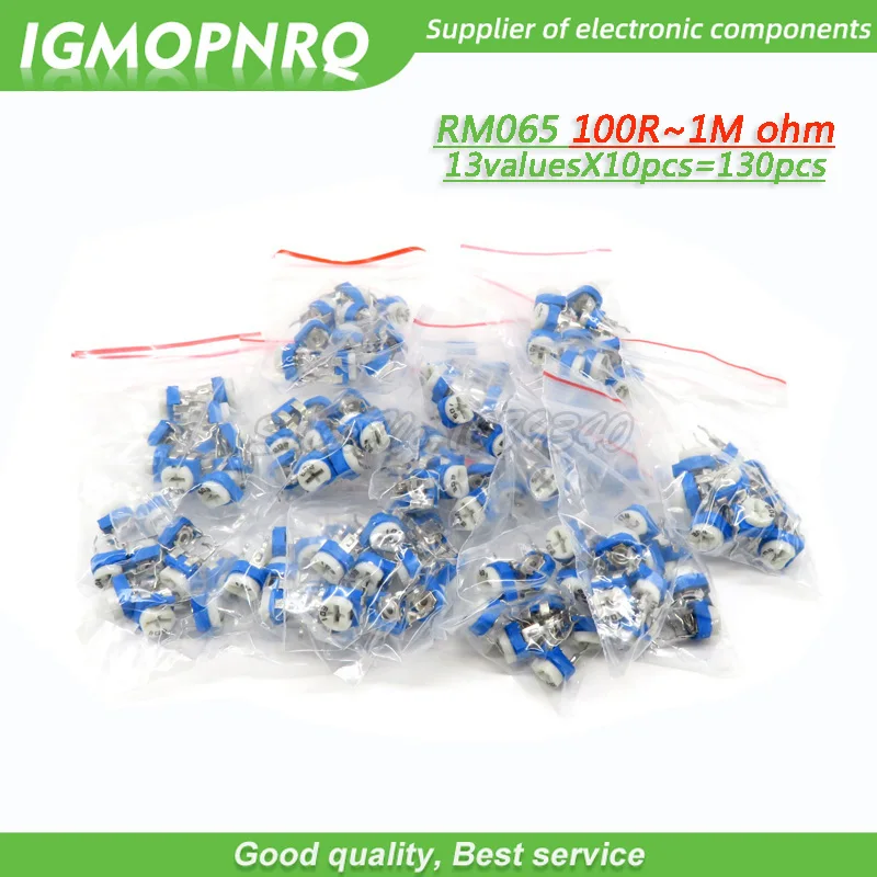 13valuesX10pcs=130pcs Trimming Potentiometer RM-065 100ohm-1Mohm(101-105) RM065 Variable Resistors component kit RM065-103
13valuesX10pcs=130pcs Trimming Potentiometer RM-065 100ohm-1Mohm(101-105) RM065 Variable Resistors component kit RM065-103