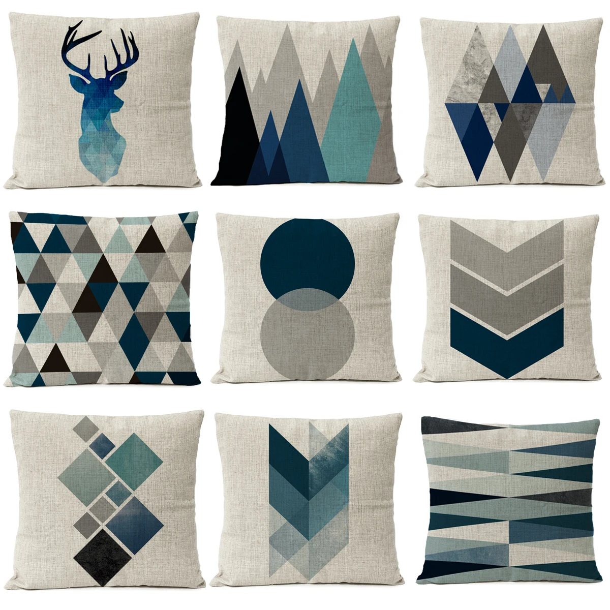 

Nordic Blue Geometric Marble Pillow Cover Deer Cushion Cover Home Decorative Throw Linen Pillowcase sofa Pillow Covers