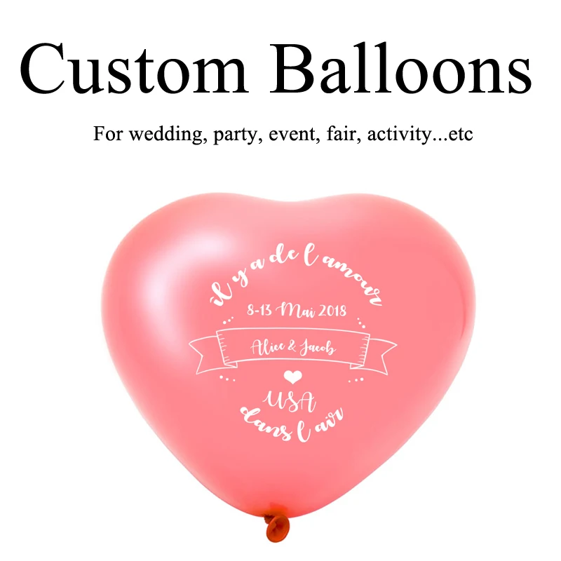 Custom Heart Shape balloons Personalized Party balloons Print Name Logo for Wedding birthday baby shower Advertising Balloons
Custom Heart Shape balloons Personalized Party balloons Print Name Logo for Wedding birthday baby shower Advertising Balloons