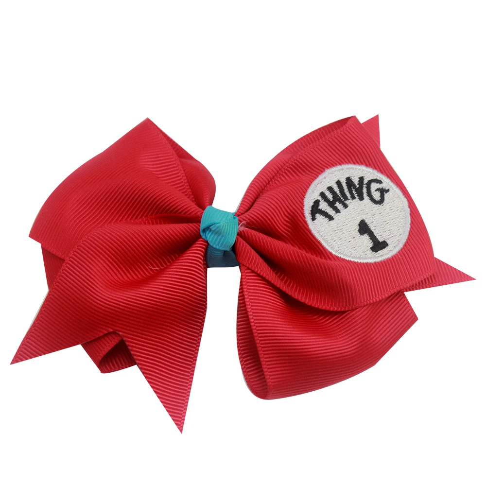 Бант для волос Dr Seuss Things1 2 3 дюйма милый однотонный бант с вышивкой банты девушек