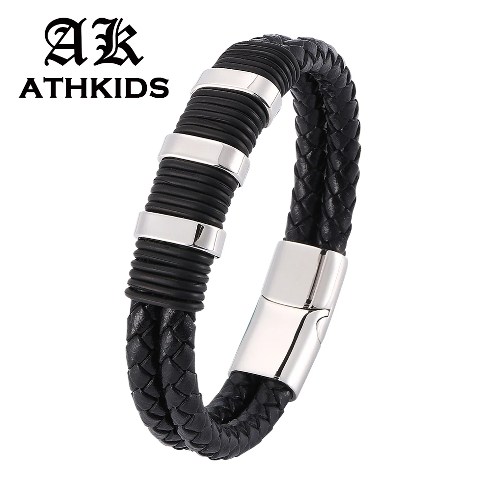 New Punk Black Double layer Braid Leather Bracelets Men Fashion Stainless Steel Magnetic Clasp Wristband Bracelets Bangles PD805
New Punk Black Double layer Braid Leather Bracelets Men Fashion Stainless Steel Magnetic Clasp Wristband Bracelets Bangles PD805
