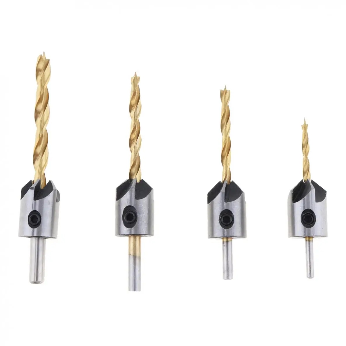 4pcs HSS Titanium Plated 3-10mm Round Handle Woodworking Chamfer Drill Bit with 5 Flute and 3 Point Head for Electric Hand Drill
4pcs HSS Titanium Plated 3-10mm Round Handle Woodworking Chamfer Drill Bit with 5 Flute and 3 Point Head for Electric Hand Drill