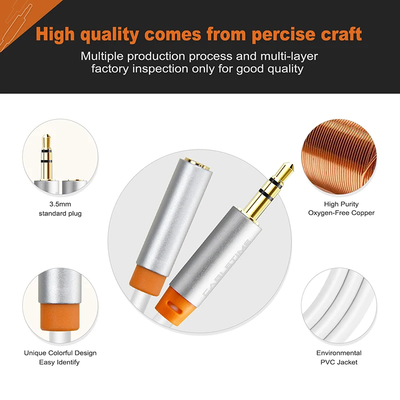 Cabletime 3.5 mm Jack Aux Extension Cable Headphone Audio Cable Male to Female for iPhone 6 6s Xiaomi Huawei P20 Amplifier N141
Cabletime 3.5 mm Jack Aux Extension Cable Headphone Audio Cable Male to Female for iPhone 6 6s Xiaomi Huawei P20 Amplifier N141