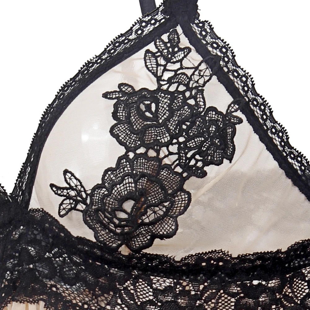 Plus 6XL sexy lace deep V unlined flower embroidery transparent mesh nightgown+thongs suit
Plus 6XL sexy lace deep V unlined flower embroidery transparent mesh nightgown+thongs suit