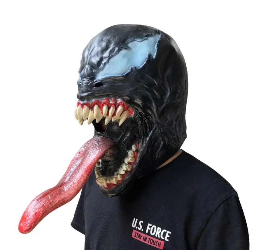 Venom Cosplay Latex Long Tongue Face Mask Animal Adult Unisex Helmet Props Halloween Fan Drop Ship | Тематическая одежда и