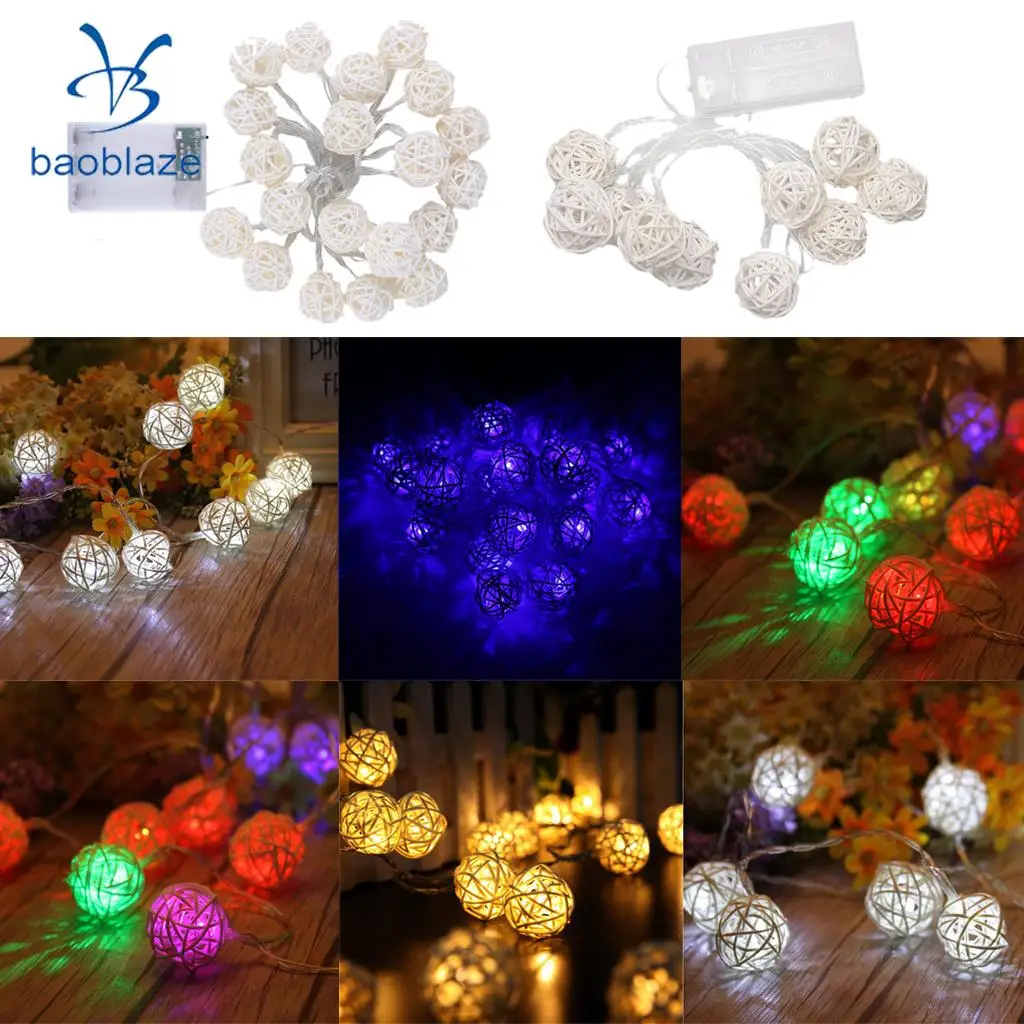 

Baoblaze Energy Saving LED Rattan Ball String Fairy Light With Bulbs for Christmas Diwali Home Bedroom Balcony Windows Decor