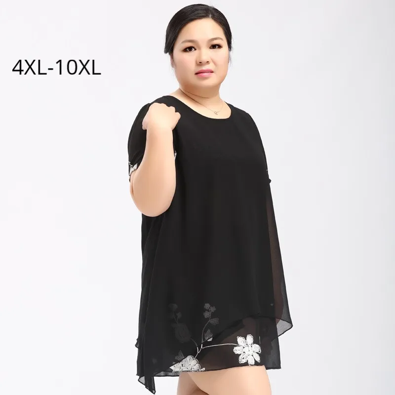 Размера плюс 10XL 8XL 6XL 4XL Женская футболка с коротким рукавом, летняя, черная, шифоновая, с вышивкой, длинная, свободная
Размера плюс 10XL 8XL 6XL 4XL Женская футболка с коротким рукавом, летняя, черная, шифоновая, с вышивкой, длинная, свободная