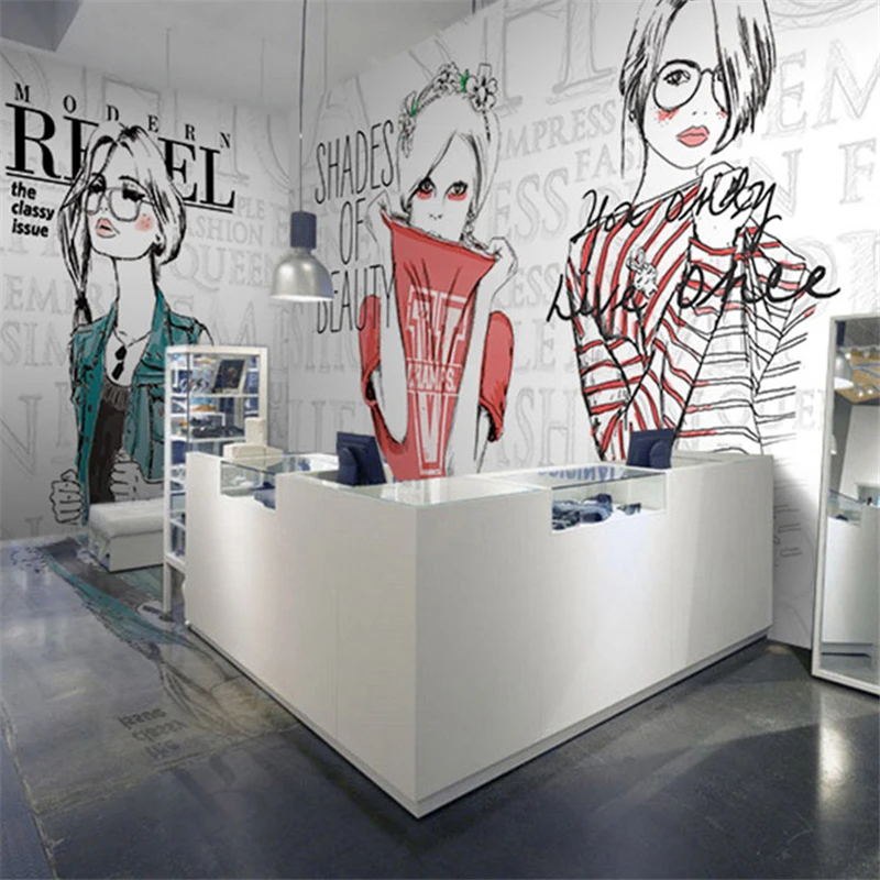 

beibehang PVC English graffiti girl fashion perfume shop mall clothing store large mural wallpaper Restaurants Custom sizes