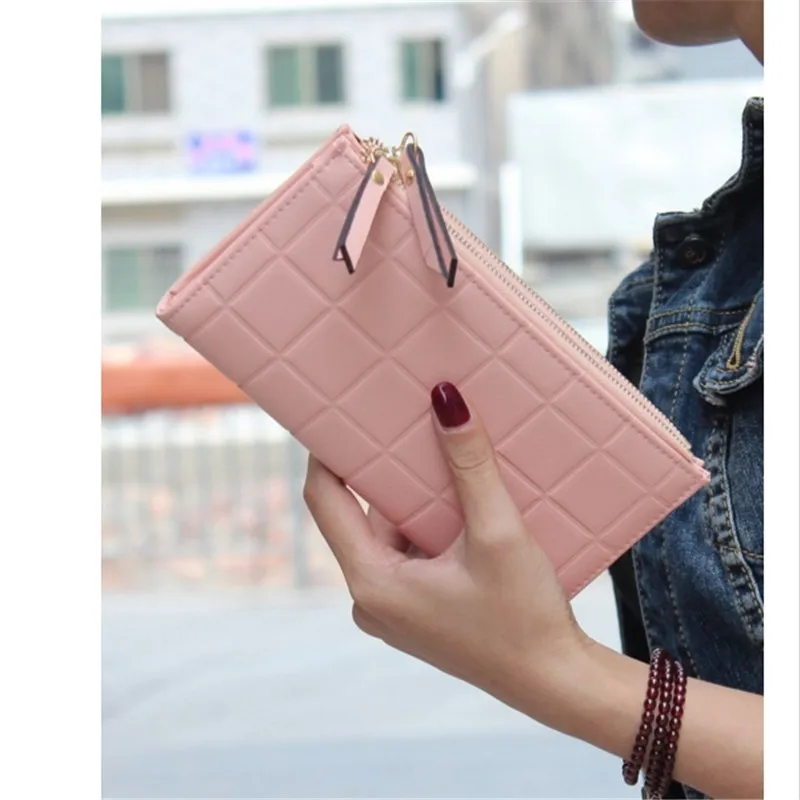 Women PU Leather Wallets Embossed Plaid Long Ladies Wallet Clutch Card Holder Coin Bag Female Double Zipper Purses | Багаж и сумки