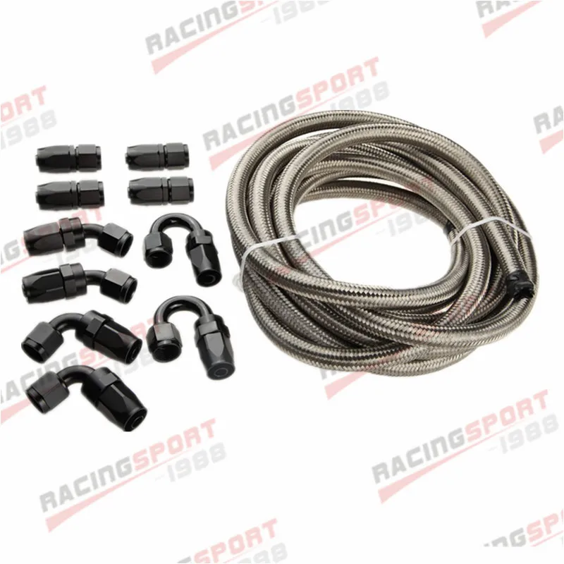 10AN Stainless Steel Braided Oil/Fuel Hose + Black Fitting Hose End Adaptor Kit
10AN Stainless Steel Braided Oil/Fuel Hose + Black Fitting Hose End Adaptor Kit