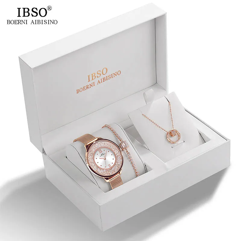 IBSO Brand Watch Rose Gold women Luxury Watch Bracelet Necklace Set Female Jewelry Set Fashion Creative Quartz Watch Lady's Gift
IBSO Brand Watch Rose Gold women Luxury Watch Bracelet Necklace Set Female Jewelry Set Fashion Creative Quartz Watch Lady's Gift