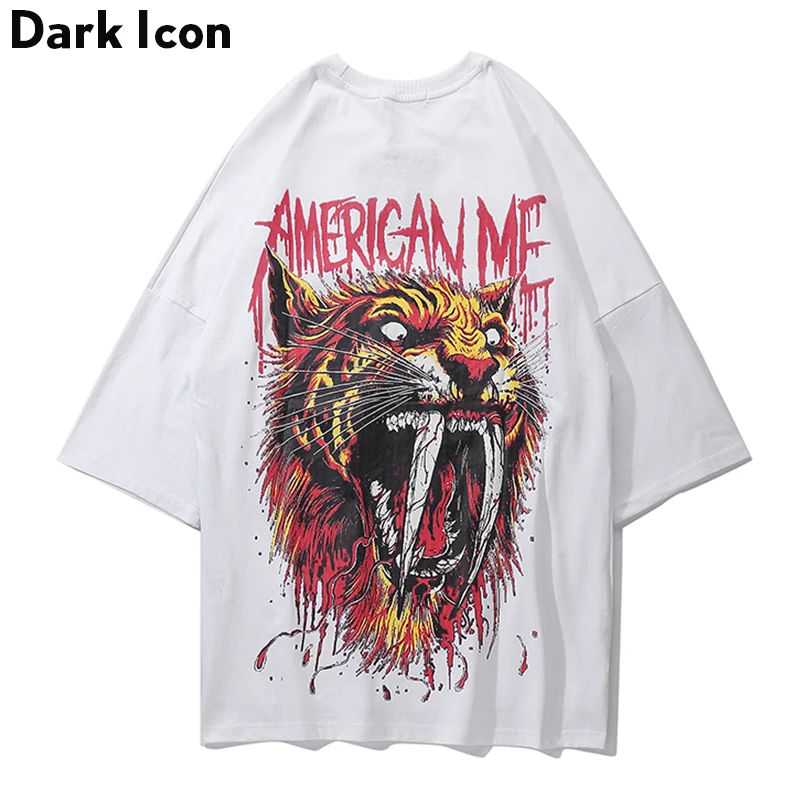 Dark Icon Printed Oversized T-shirt Men 2019 Summer New Fashion Loose Men's Tshirts Hip Hop Tee Shirt Black Yellow | Мужская одежда