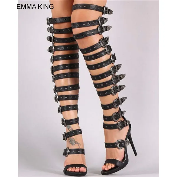 EMMA KING Bronze Buckles Over Knee Summer Sandals Boots Women Thin High Heels Cut Out Back Zipper Fashion Mujer Shoes
EMMA KING Bronze Buckles Over Knee Summer Sandals Boots Women Thin High Heels Cut Out Back Zipper Fashion Mujer Shoes