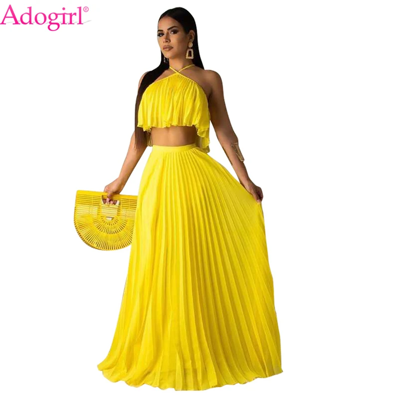 Adogirl Solid Yellow Chiffon Summer Pleated Dress Halter Crop Top Maxi Party Dresses 2019 New Summer Beach Dress Casual Vestidos
Adogirl Solid Yellow Chiffon Summer Pleated Dress Halter Crop Top Maxi Party Dresses 2019 New Summer Beach Dress Casual Vestidos