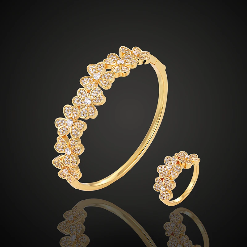 Lanruisha luxury brand vanclif three leaf petal 3A cubic zircon micro pave setting bangle&ring fashion jewelry set trendy bracel
Lanruisha luxury brand vanclif three leaf petal 3A cubic zircon micro pave setting bangle&ring fashion jewelry set trendy bracel