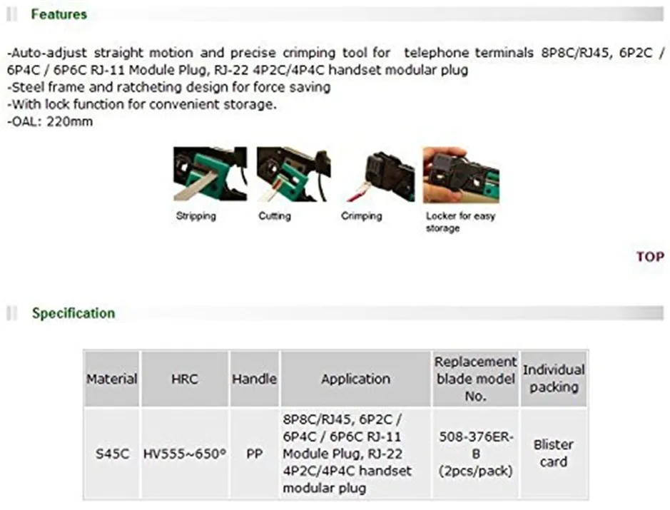 CP-376M Modular Herramienta Que Prensa (225mm), 4 p 6 p 8 p cable ethernet alicates que prensan, 3 1 ratchet alicates que prensa
CP-376M Modular Herramienta Que Prensa (225mm), 4 p 6 p 8 p cable ethernet alicates que prensan, 3 1 ratchet alicates que prensa