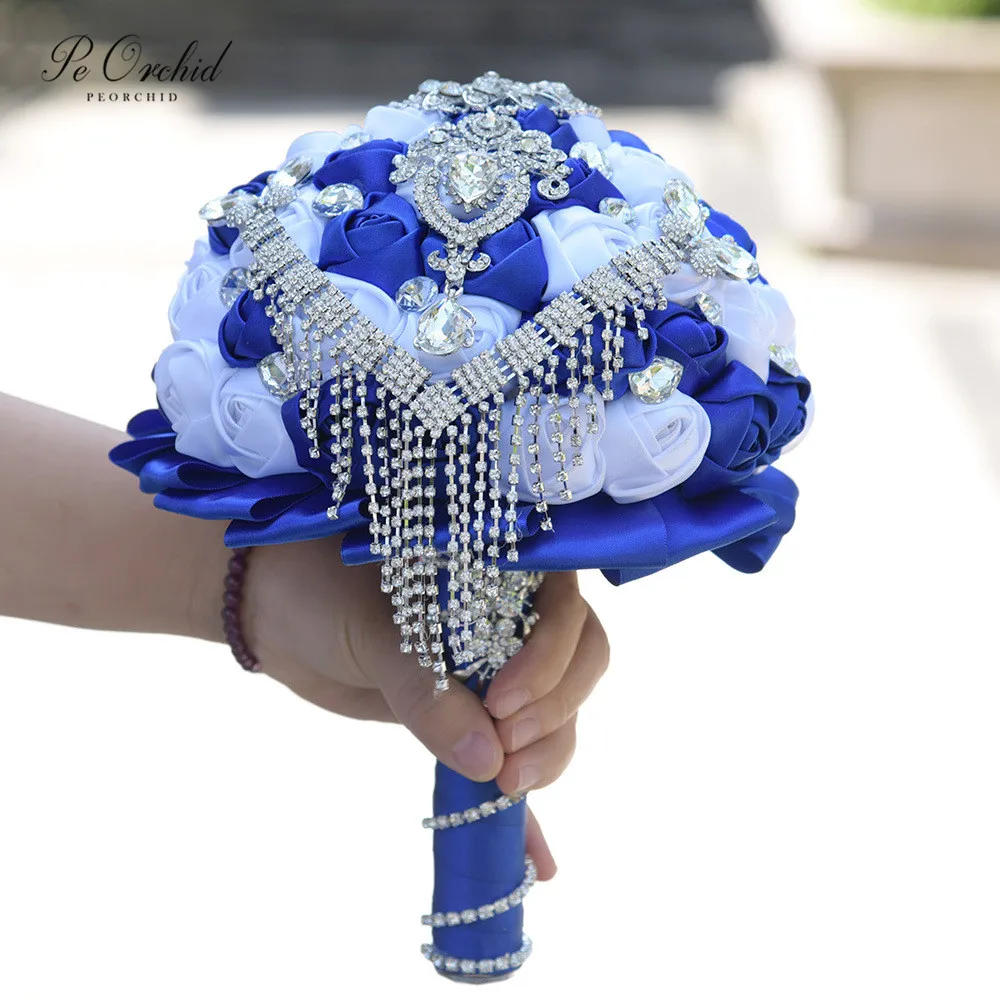 

Брошь с бриллиантами PEORCHID, свадебный букет, цветочный букет подружки невесты с кристаллами Королевского синего цвета, свадебные букеты 2019
