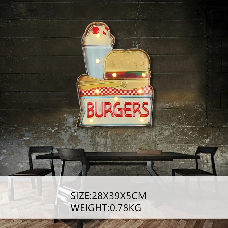 BURGERS LED Metal Sign Decorative Painting Bar Cafe Signboard Signage Home Wall Decor Illuminated Hanging Neon Signs A851
BURGERS LED Metal Sign Decorative Painting Bar Cafe Signboard Signage Home Wall Decor Illuminated Hanging Neon Signs A851