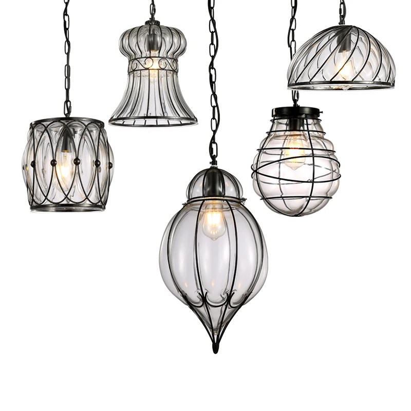American black painted wrought iron single head chandelier industrial style creative design transparent glass LED E27 lighting
American black painted wrought iron single head chandelier industrial style creative design transparent glass LED E27 lighting