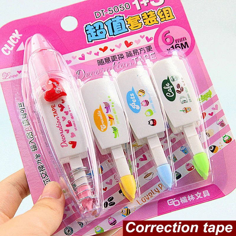 

4 Pcs Value Set Correction Tapes Lovely Decoration Tape Click Corrective Tape Stationery Office Correcting School Supplies A6578