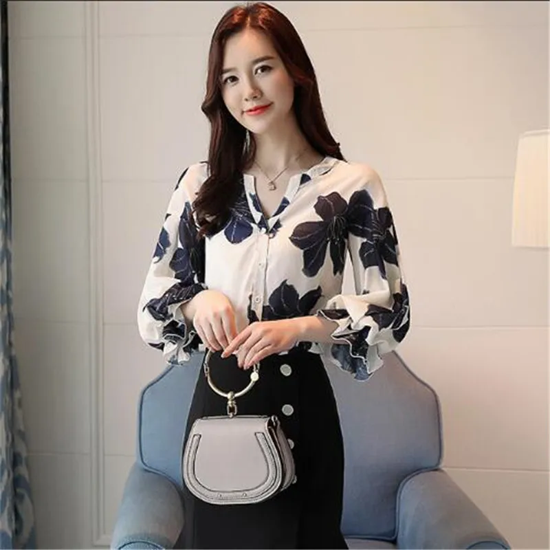 2020 Spring Autumn Female Fashion Three Quarter Print T-shirt Tops T-shirts for Women Loose Elegant Sweet Summer Clothing B0112 | Женская